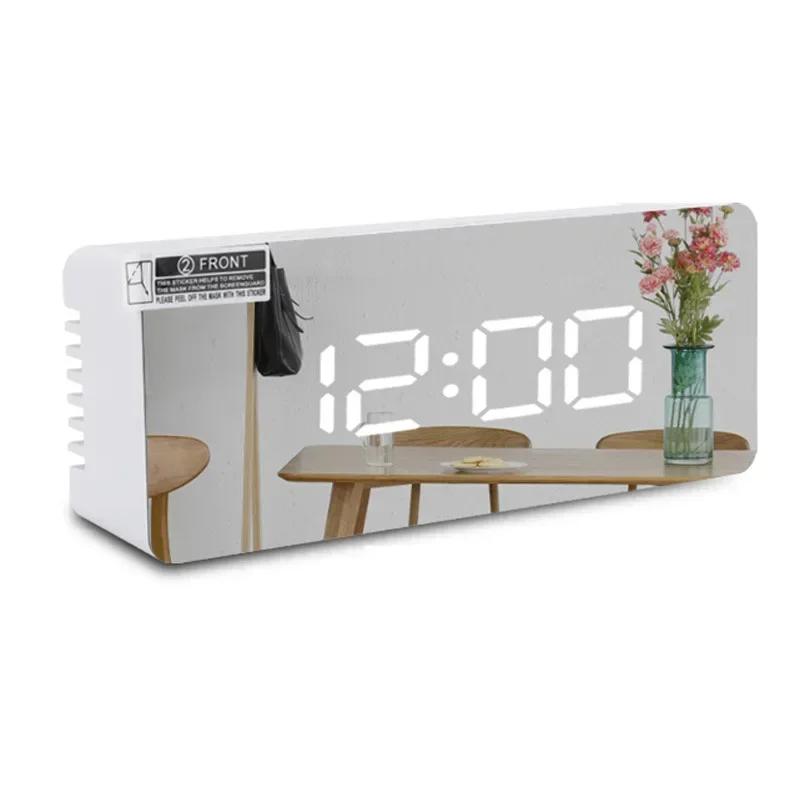 Snooze Mirror Digital Alarm Clock LED Night Lights Thermometer Wall Clocks Lamp Square Rectangle Multi-function Table Watch USB