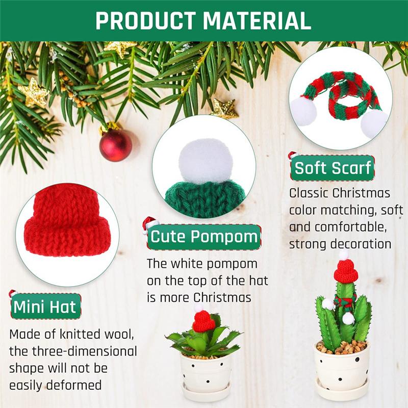 A84E-Mini Christmas Knit Hat And Scarf Kit-40 Pieces For Crafts, Tiny Santa Cap And Scarf Ornaments Included