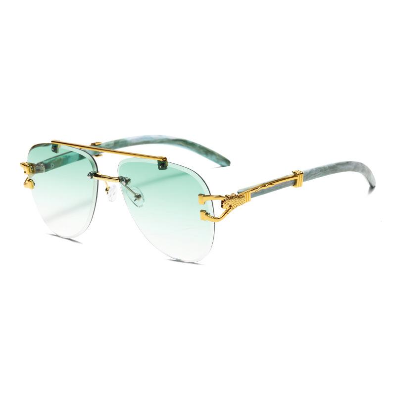

New Luxury Fashion Double Beam Frameless Gradient Women Sunglasses Brand Golden Leopard Design Men Trend Sun Glasses Uv400 as picture