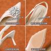 Nude high heels fashion new beautiful rhinestone champagne satin pointed heel sandals women