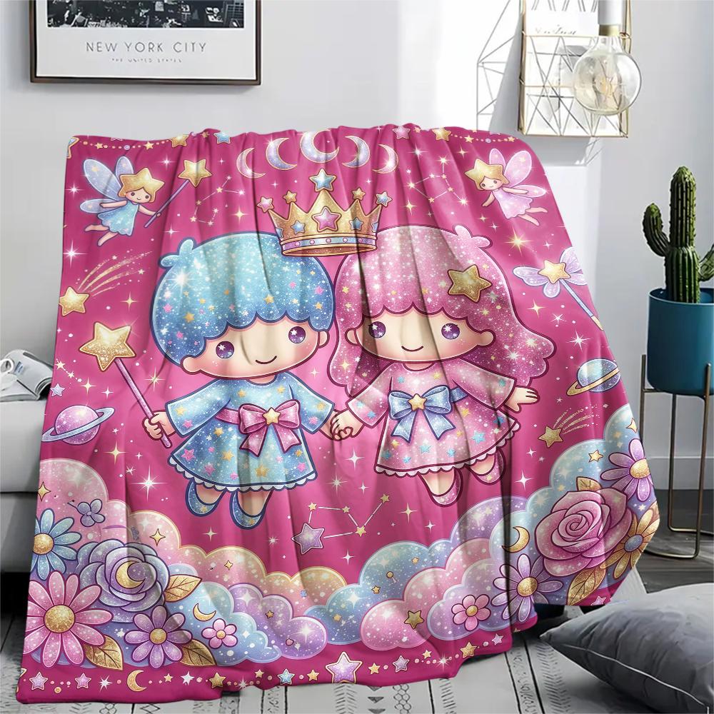 1PC Little Twin Stars Print Flannel Blanket, High quality All Seasons, Home Decor, Warmth and Comfort, Perfect for Christmas Gifts