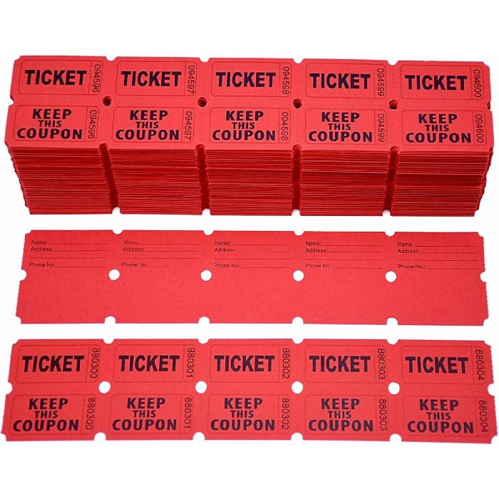 2000 Pcs 1000 Pairs Raffle Tickets, 50/50 Double Raffle Tickets, 250 Double Tickets Per Stack, for Events, Entry, Carnivals, and Door Prizes