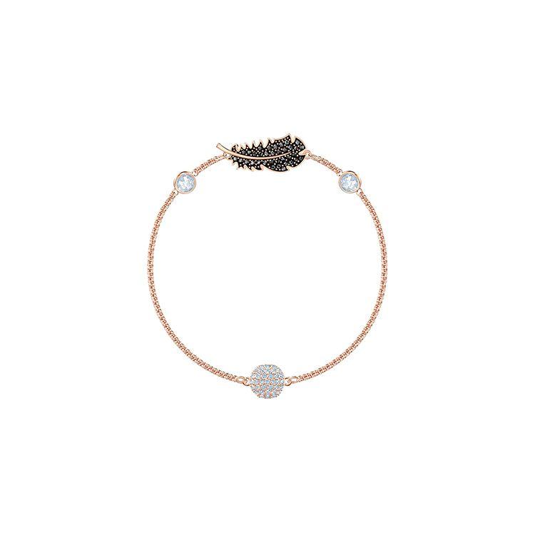 Swarovski Remix Collection Feather Strand Black Feather Imitation Crystal Bracelet Women bracelet Rose-Gold 5495340 Box (Random Color),L