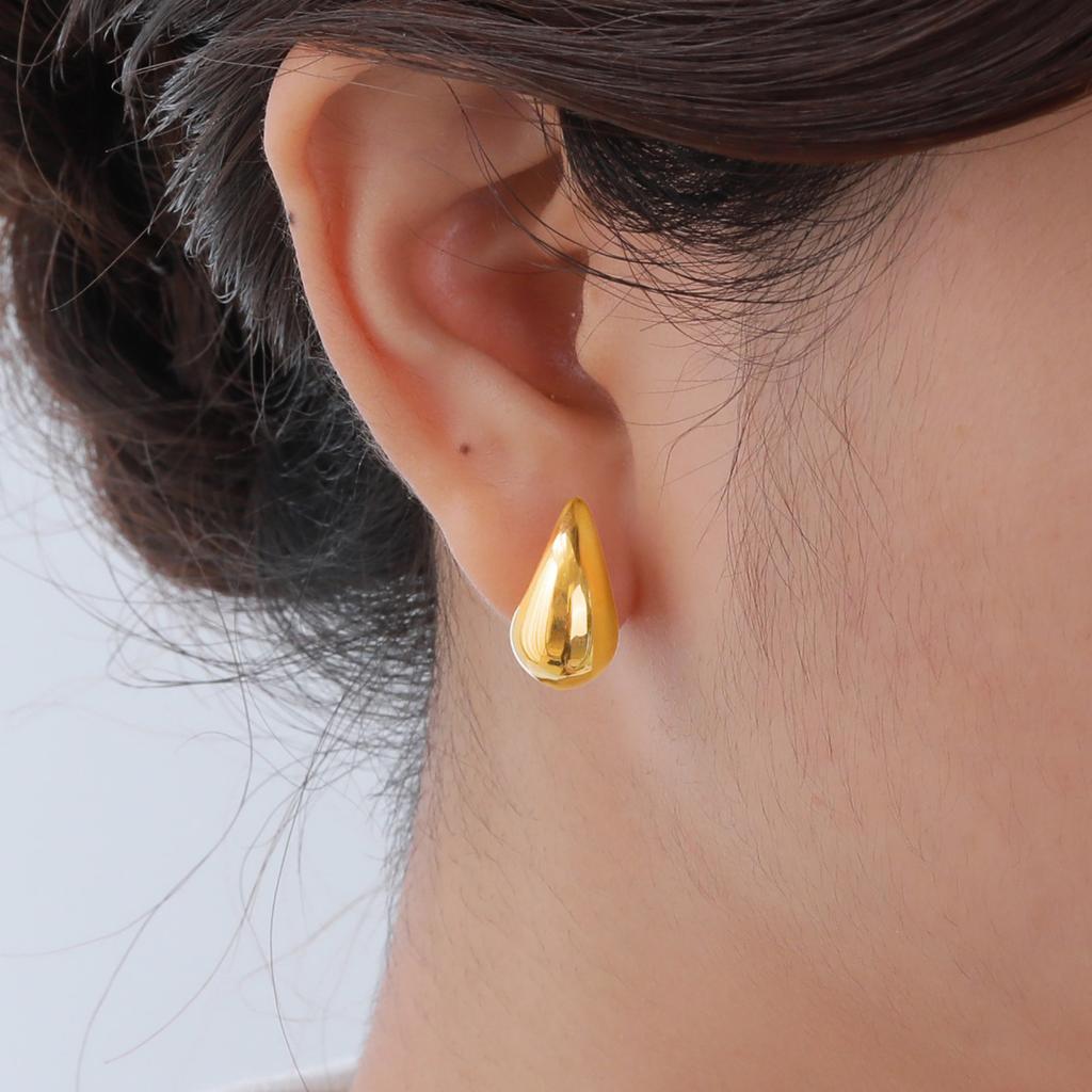 Vintage Water Drop Earrings for Women,Stainless Steel  Waterproof Metal Glossy Thick Chunky Stud Earrings,Fashion Jewelry Gifts