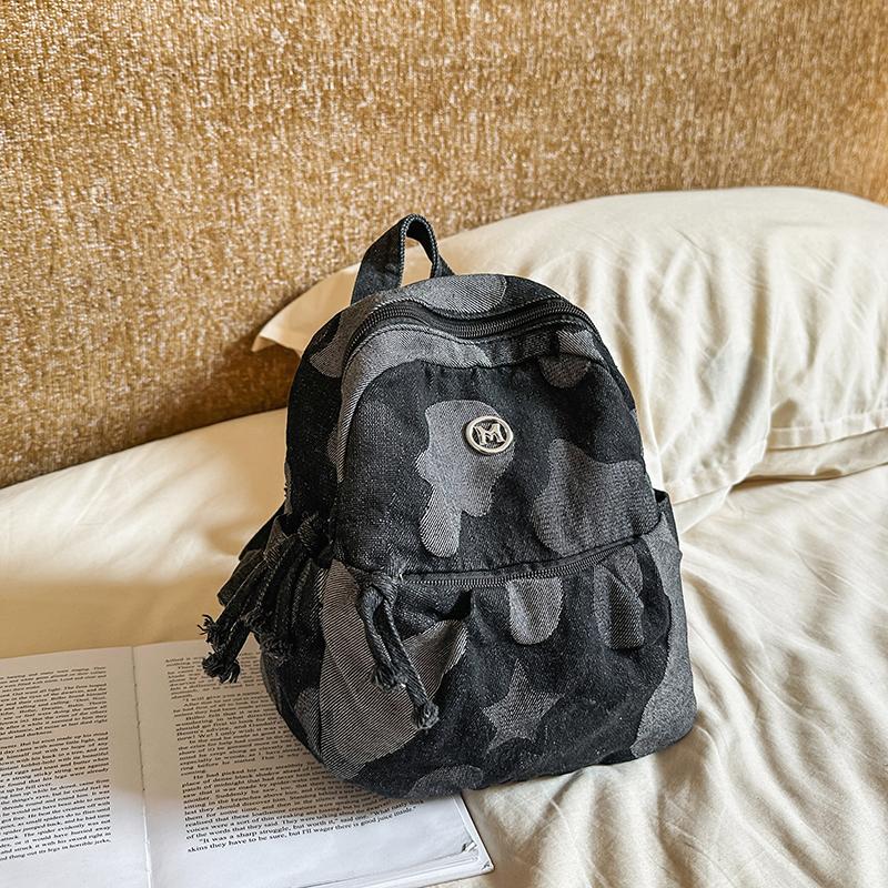Denim Camouflage Mini Backpack Casual Fashion Women's Small Rucksack Everyday Travel Bag