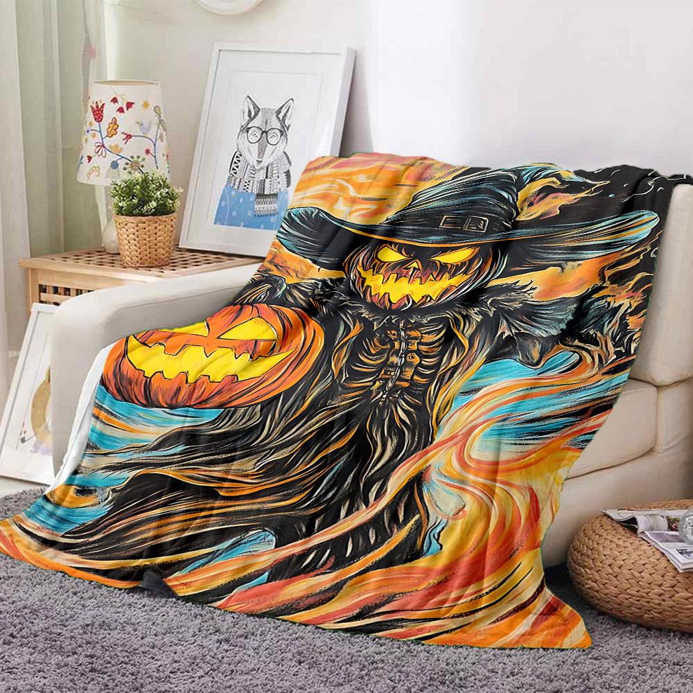 1pc Halloween Pumpkin Print Blanket Lightweight Flannel Throw Blanket For Sofa, Bed, Living Room, Office, Outdoor Travel, Camping