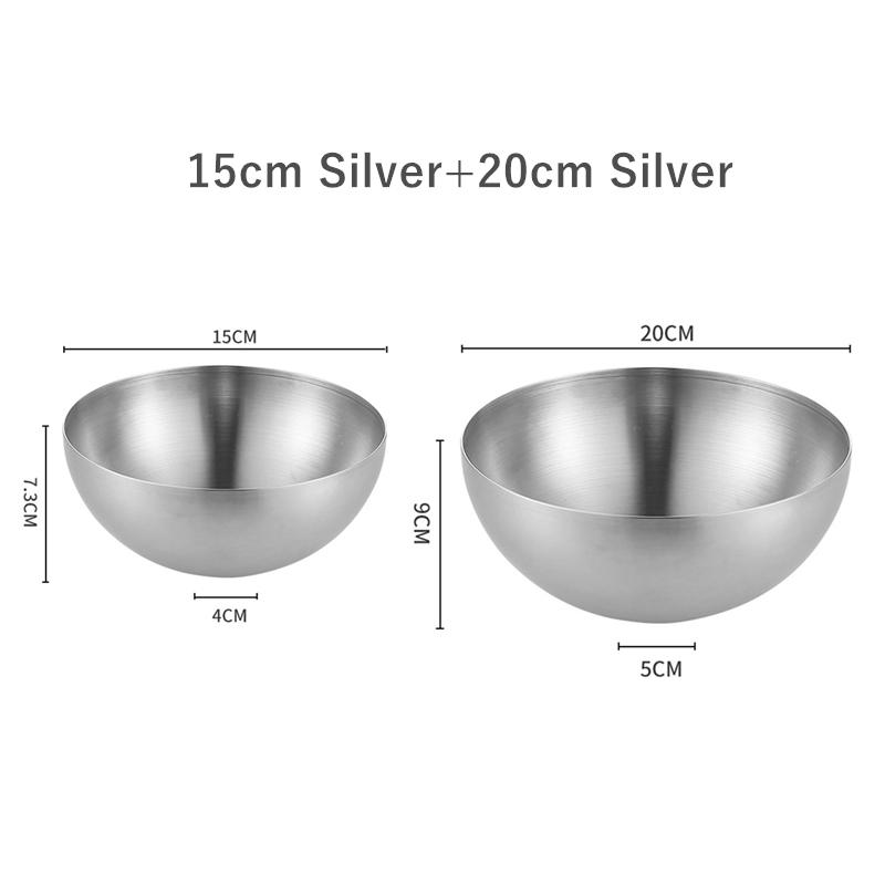 2Pcs Stainless Steel Noodles Salad Bowl Silver Gold Kitchen Fruit Ramen Bowls Egg Mixing Food Container Korean Tableware 15/20cm