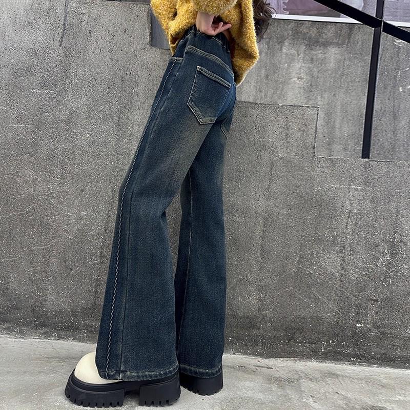 Girls' High-Waisted Retro Flared Jeans - Spring & Autumn