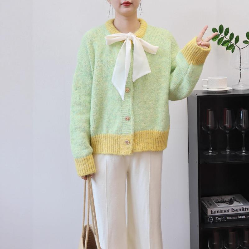 Autumn and Winter New Lace-up Bow Knitted Cardigan Loose Temperament Sweater Jacket Women