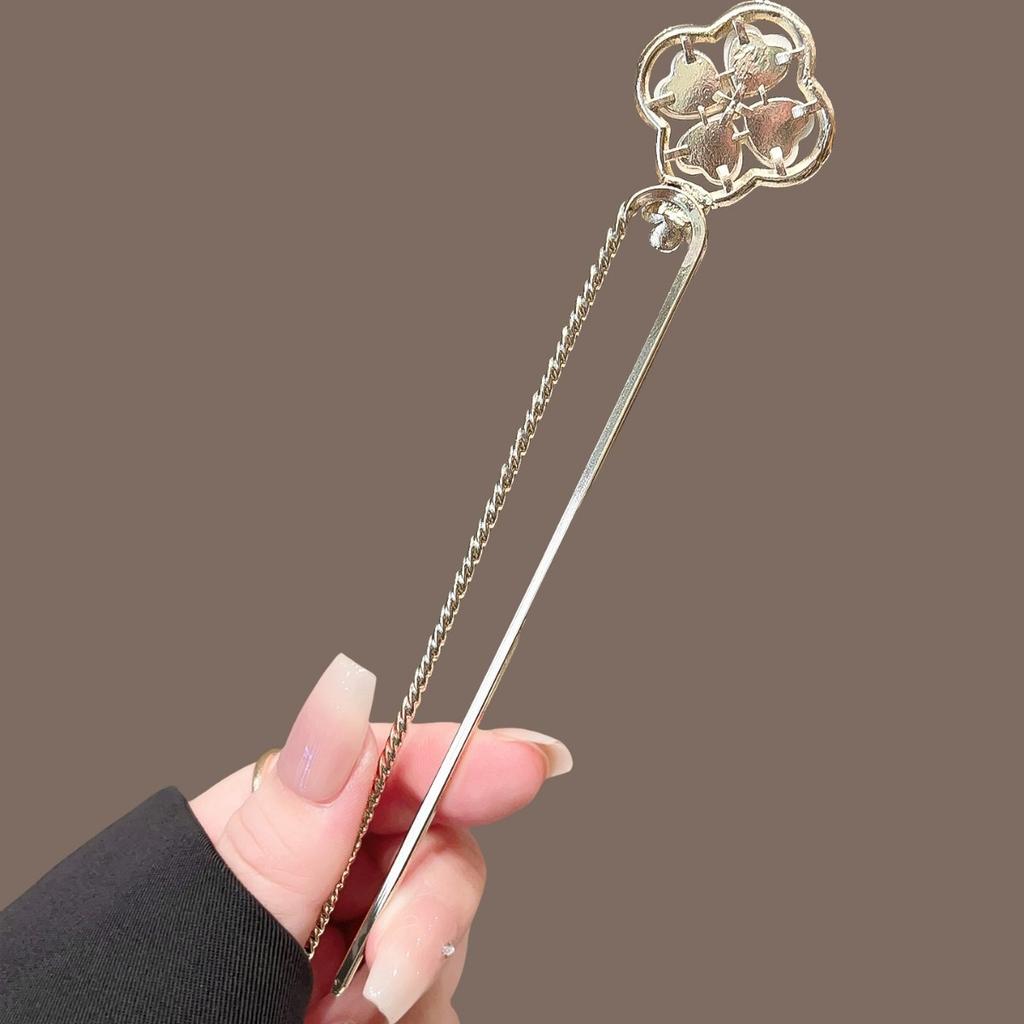 1pc Fashion Niche Four Leaf Clover Hairpin Rhinestones Surrounding The Cat Eye Embellished Modern Style Versatile Headwear