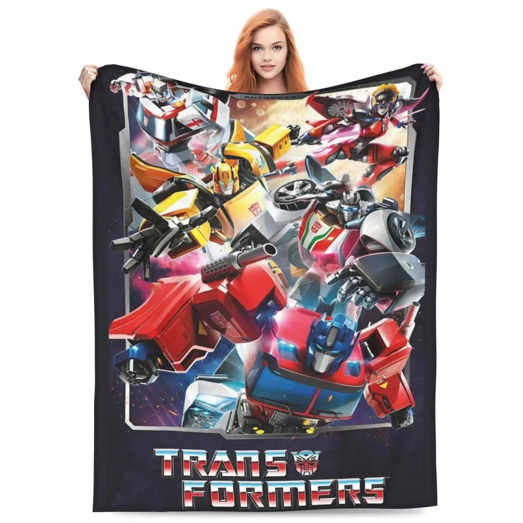 Cartoon Transformers Autobots Throw Blanket Flannel Bedspread For Couch Chair Sofa Bed Novelty Cover