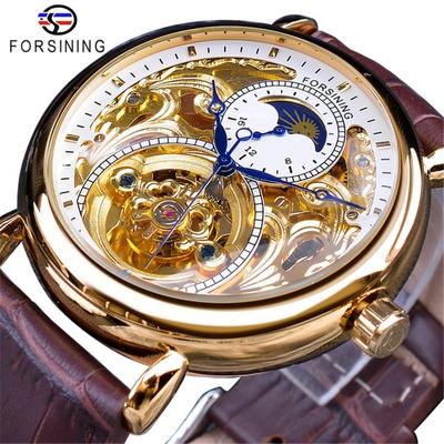Men's Fashion Casual Hollow Moon Phase Carved Hollow Automatic Mechanical Watch