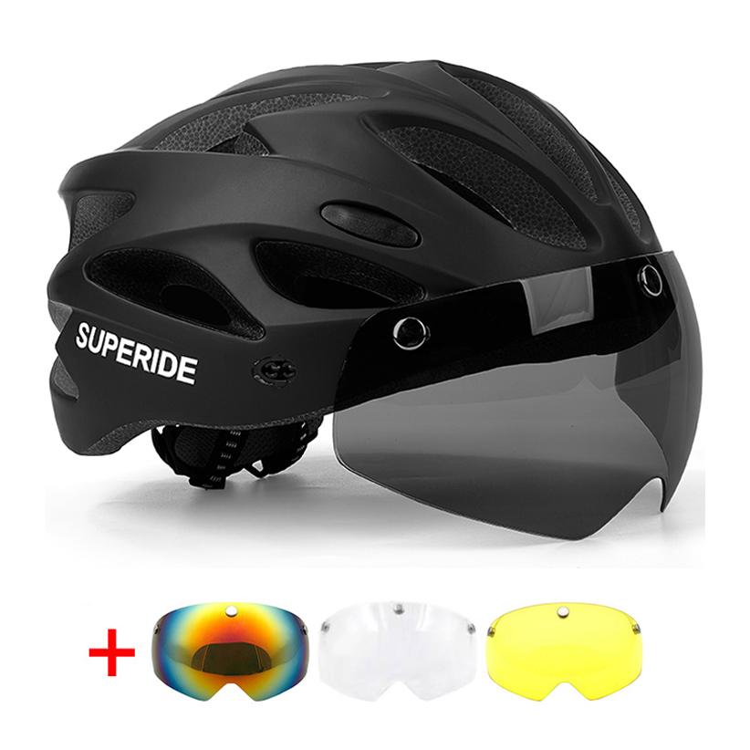 Casco de Bicicleta de Carretera Recargable Superide para Hombres y Mujeres Casco de Ciclismo con Visera y Luz Trasera Casco Deportivo para Bicicleta de Montaña MTB con Gafas