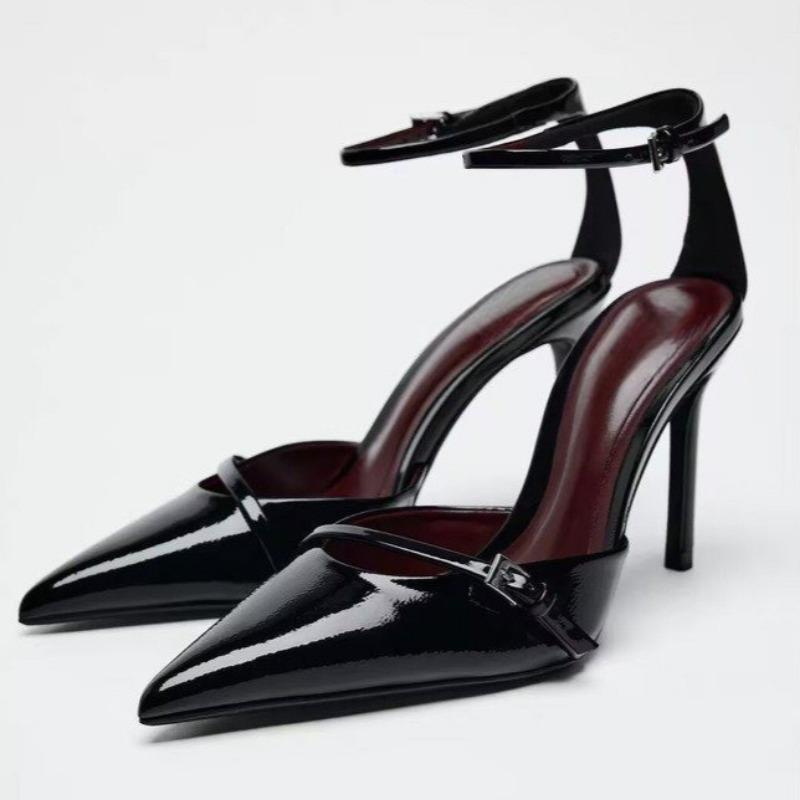 Fashion Baotou Sandals Summer New Pointed Head Shallow Mouth Metal Buckle A Word with Anti-slip Wear-resistant High Heels