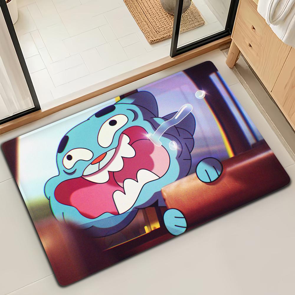 Cartoon W-World Of G-GumballS Door Mat Bath Microfiber Decorative Versatile Flannel Floor Mat Quick Dry Absorbent Non-slip Sole