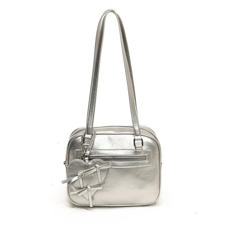 

2025 Korean version of the new large-capacity tote bag women s small love accessories zipper bag fashion underarm shoulder bag серебряный