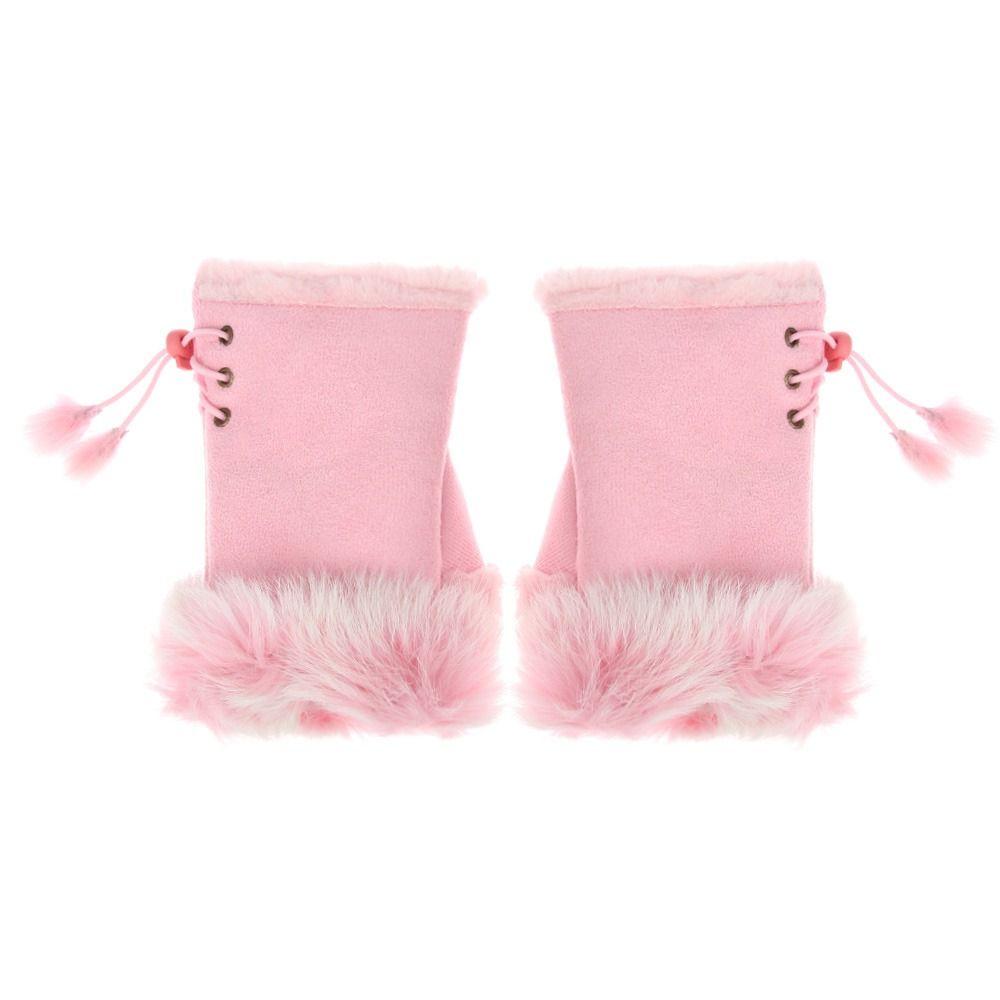 Thicken Solid Color Winter Girls Fashion Accessories Plush Mittens Fingerless Gloves Elastic Gloves