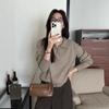 Black polo neck long-sleeved knitted sweater for women's autumn and winter lazy style loose casual v-neck sweater top