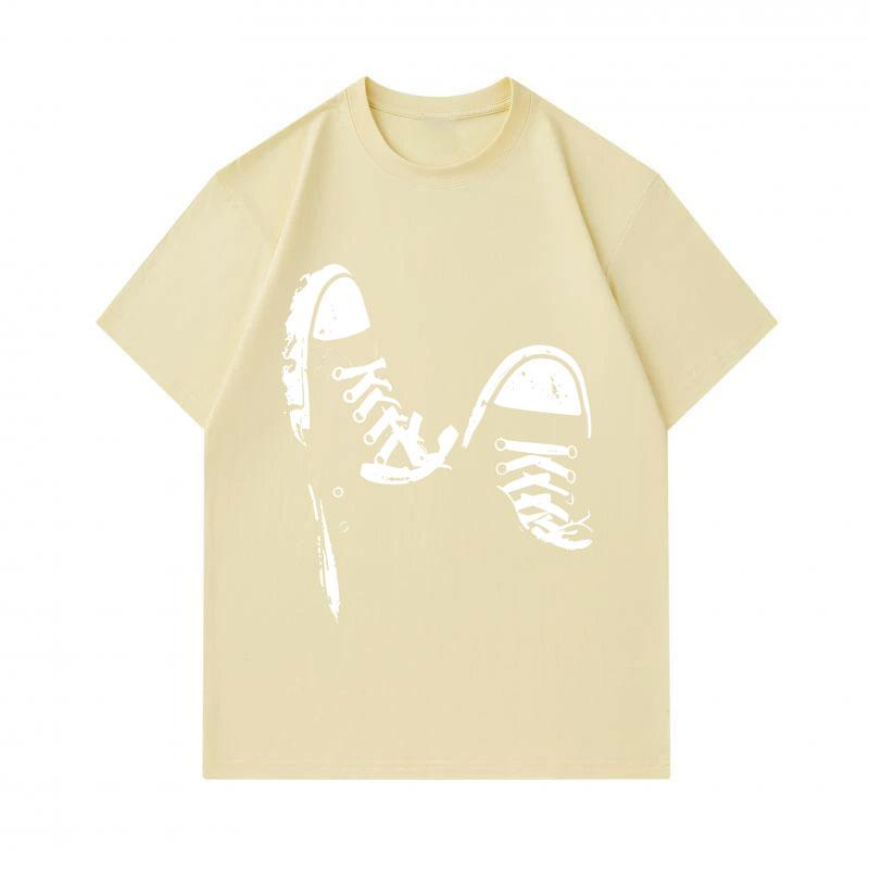 Men's 100% Cotton Crew Neck Short Sleeve T-Shirt, Distressed Sneaker Footprint Print Casual Comfortable Breathable Lightweight Tee for Daily Wear Stre