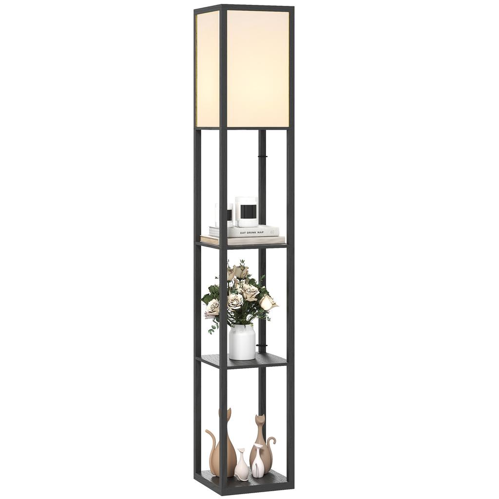 Floor Lamp With Shelves 3 Layer Column Modern Standing Lamp For Living Room Bedroom Office Bulb Not Included Black