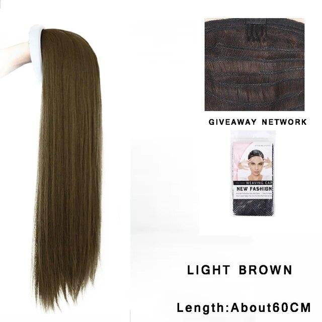 Synthetic Long Wavy Headband Wig Black Brown Women's With Twist Braid Hairband Accessories Natural Half Wig