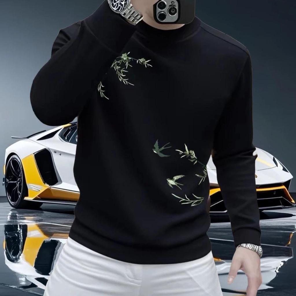 Men's Autumn/Winter Retro Print Chinese Style Crew Neck Hoodie - Trendy, Fashionable, High Quality, Long Sleeve Top