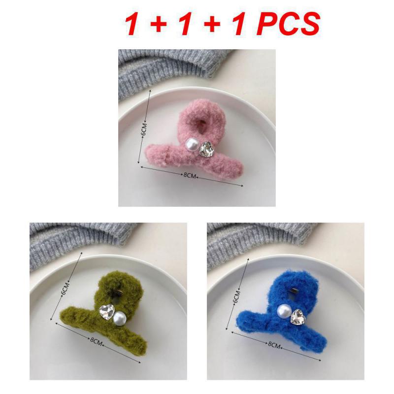 1/2/3Pcs Plush Heart Hair Clips For Women Autumn Winter Fur Hair Crab Clip Elegant Shark Hair Claws Headwear Hair Accessories