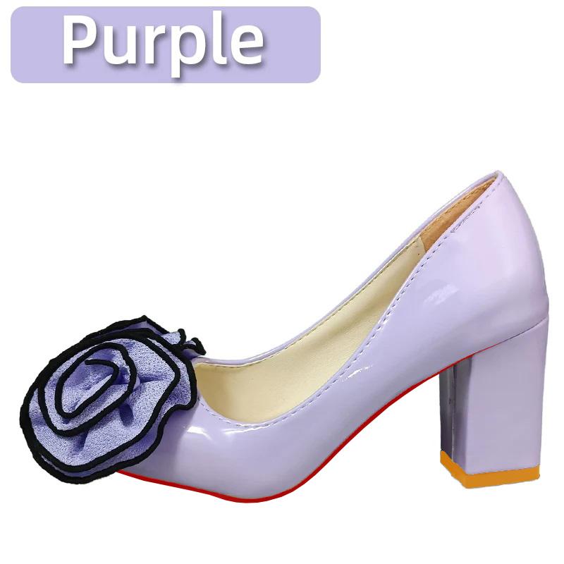 Fashion Aphixta Orange Big Rose Flowers 7cm Square Heels Pumps Women Shoes Students And Adults Pointed Toe Super Big Size 30-50