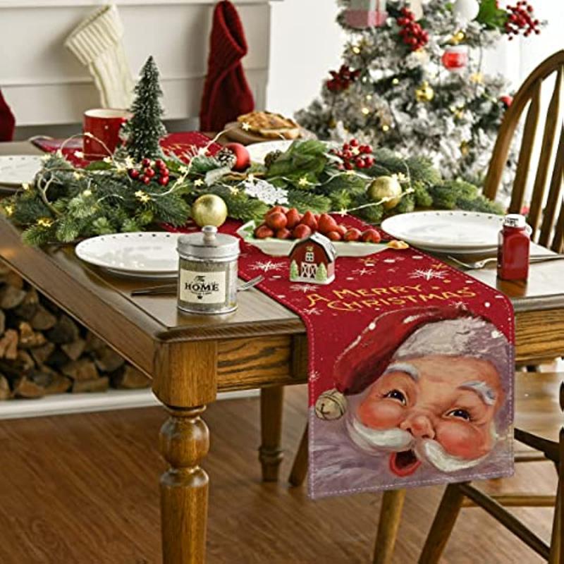 Red Santa Bell Table Flag Snowflake Merry Christmas Table Flag Outdoor Family Party Kitchen Table Decoration Table Flag