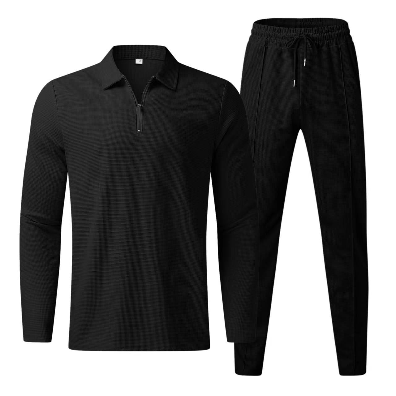 

Waffle Men s Casual Long Sleeve Polo Shirt + Sweatpants Suit Set Solid Men s Lapel Collar Sweatshirt Set 2 PCS Men s Clothing 3XL