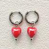 Stylish Elegant Sweet Biue Ceramic Heart Shape Pendant Earrings for Women Stainless Steel Double Ring Ear Cuffs Charm Jewelry