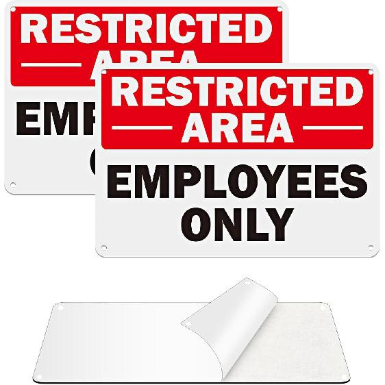 Restricted Area Employees Only Sign, 2 Pack 9”x6” No Enter Sign with Strong Adhesive Tape Rust Free Aluminum Fade Istant for Indoor or Outdoor