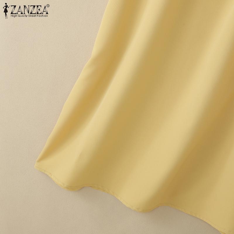 ZANZEA Women Square Collar Loose Casual Summer Short Sleeve Dress