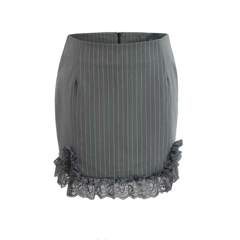 

Princess Polly American Sexy Fancy Stripes Lace Chest Wrap Silm Strap Lace Mid-Length Dress Set Classy gray Stripes overskirt L