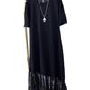 Plus Size Women's Lace Hem Midi Dress - Slimming, Casual, Short Sleeve, Age-Reducing