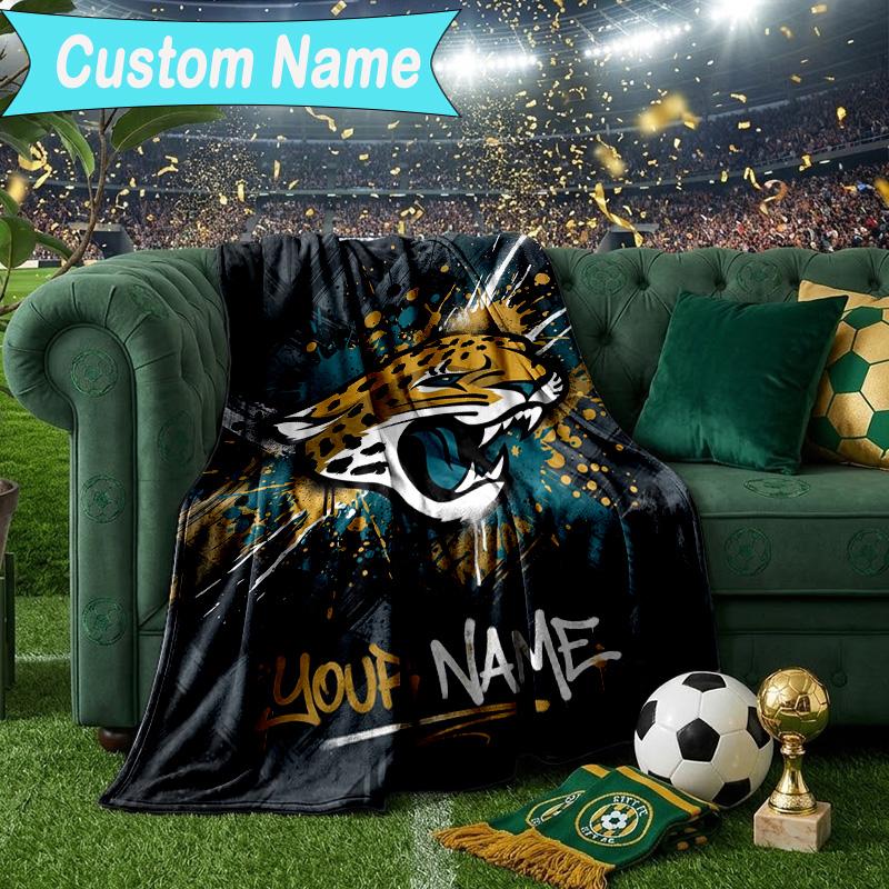 Custom Name Blanket Jaguars Team Spirit Blanket Bedding Blanket for Travel, Camping, Living Rooms, Offices, Sofas, Fan Christmas Gift