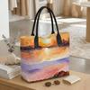  Watercolor Sunset Scenic Canvas Tote Bag Large Casual Daily Shoulder Handbag for Travel Shopping