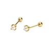 Minimalist Imitation Pearl Threaded Stud Earrings Women Geometric Tiny Layering Ear Piercing Jewelry In Sterling