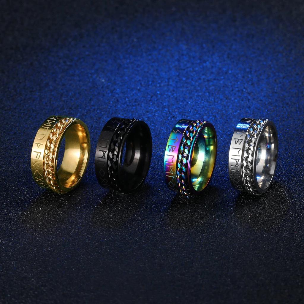 Módny prsteň proti stresu Figet Spinner Ring pre mužov Ženy Retro Nórsky prsteň Viking Runes Otočný prsteň z nehrdzavejúcej ocele