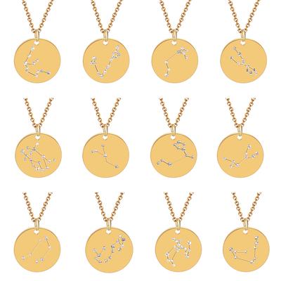 Bijoux Créatifs avec Pendentifs 12 Constellations Mode Collier en Acier Titane Incrusté de Diamants