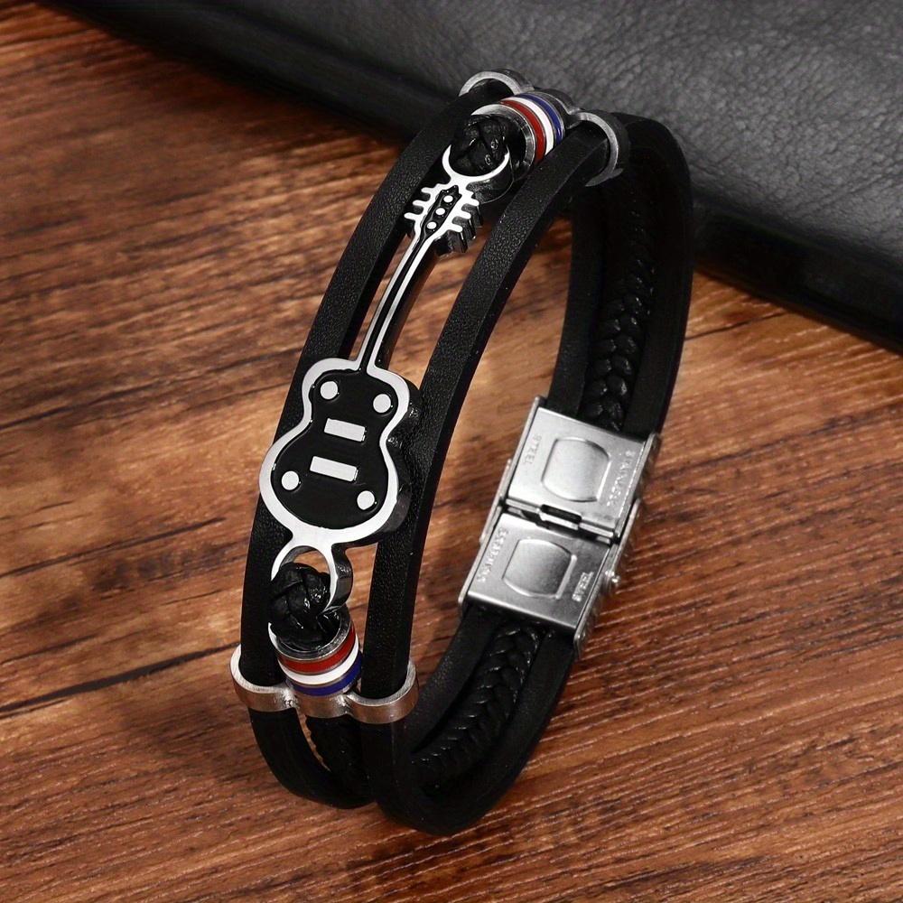 Módní Trend Milovníci Hudby Náramek ve tvaru Kytary Pánský Punkový Pletený Kožený Náramek Populární Osobnost Sváteční Dárek Párty Doplněk