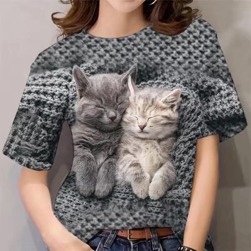 

Kawaii Cat 3D Printed T-shirts Top Summer Short Sleeved Women s T-shirts XS