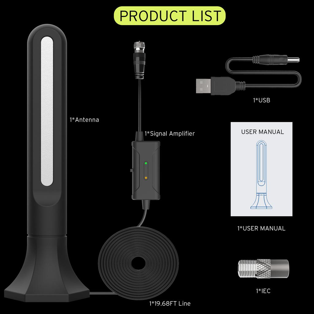 25 dB HDTV-Antenne für den Innenbereich, digitale TV-Antenne, VHF-UHF-Antenne, 150 Meilen Reichweite mit Signalverstärker