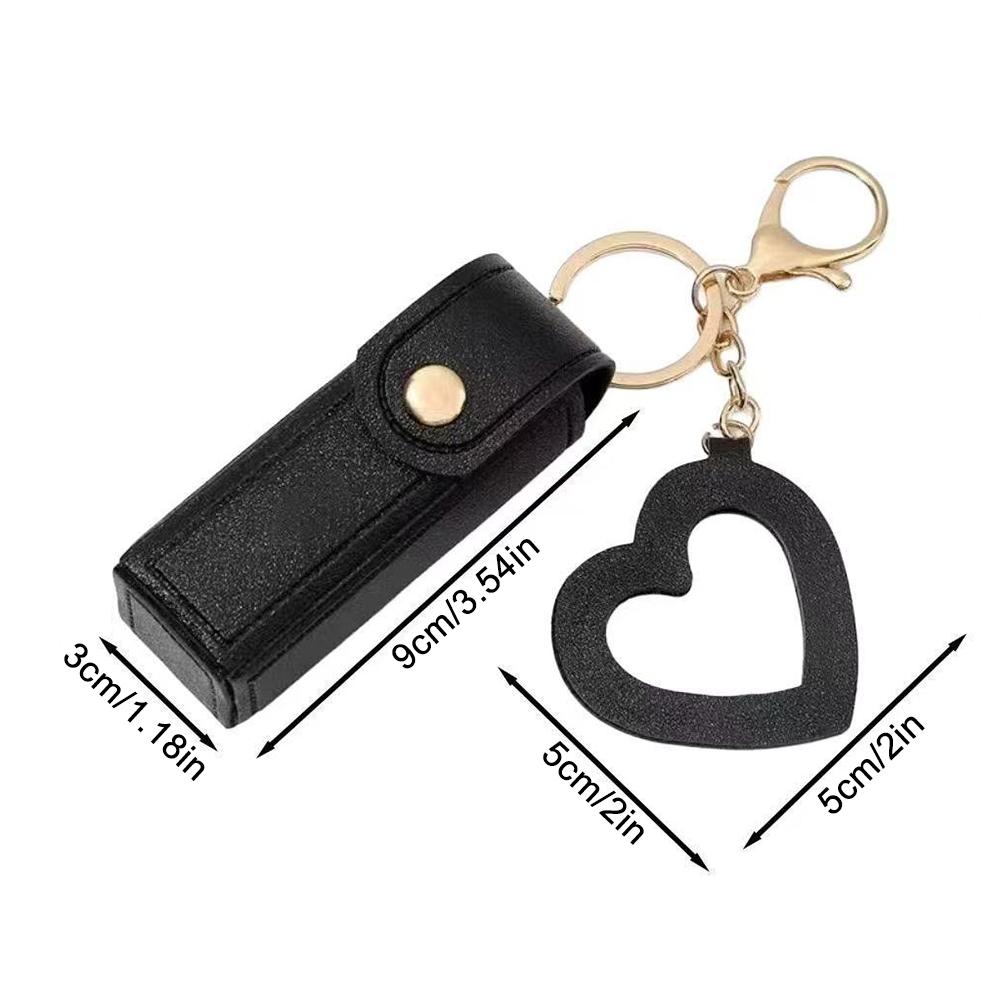 Portable PU Leather Lipstick Holder Keychain With Heart-Shaped Mirror For Women Girls Handbag Charms Accessory Creative Gift