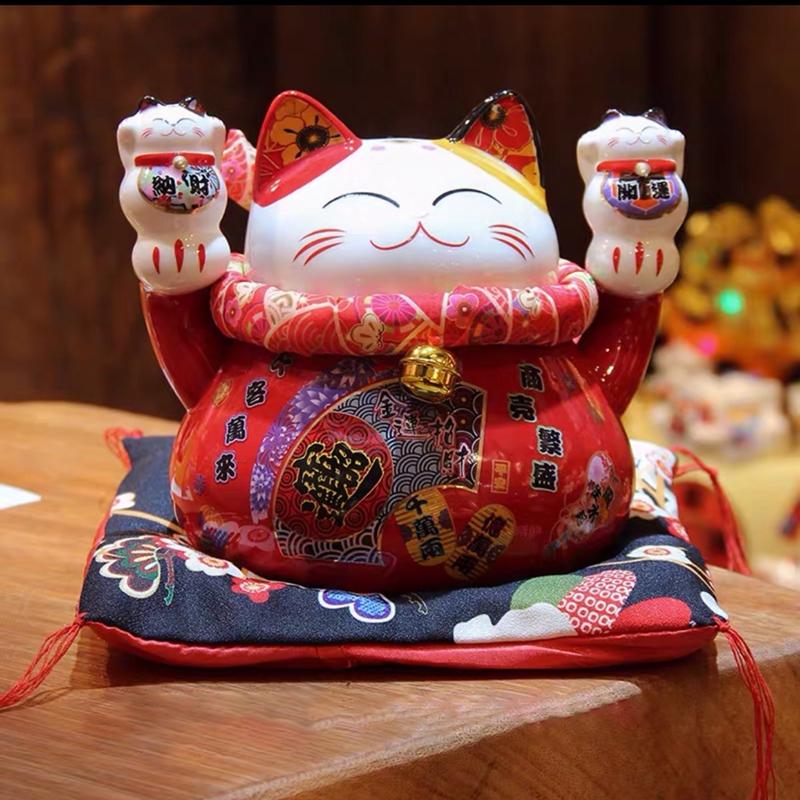 6.6 Inch Ceramic Maneki Neko Coin Bank Lucky Fortune Cat Money Box Home Decorative Ornament Centerpiece