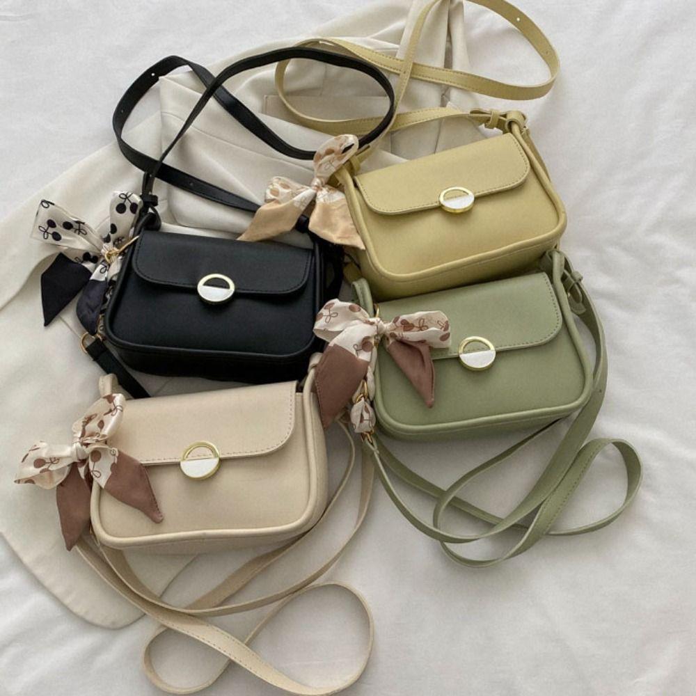 Large Capacity Leather Shoulder Bag with Ribbon Chain Crossbody Bag Class Commuting