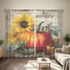 2Pcs Vintage Autumn Sunflower Pumpkin Retro Print Rod Pocket Curtains Double Sided Window Drapes Light Filtering Privacy Curt