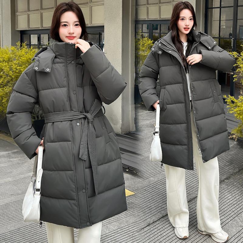 Dopamine cotton-padded clothes women's winter loose casual hooded long over the knee waist warm thick cotton-padded jacket tide