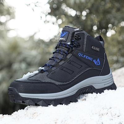 Men's Large Size Outdoor High-top Hiking Shoes Autumn and Winter Velvet Warm Snow Boots Hiking Shoes Fashion Tooling Boots
