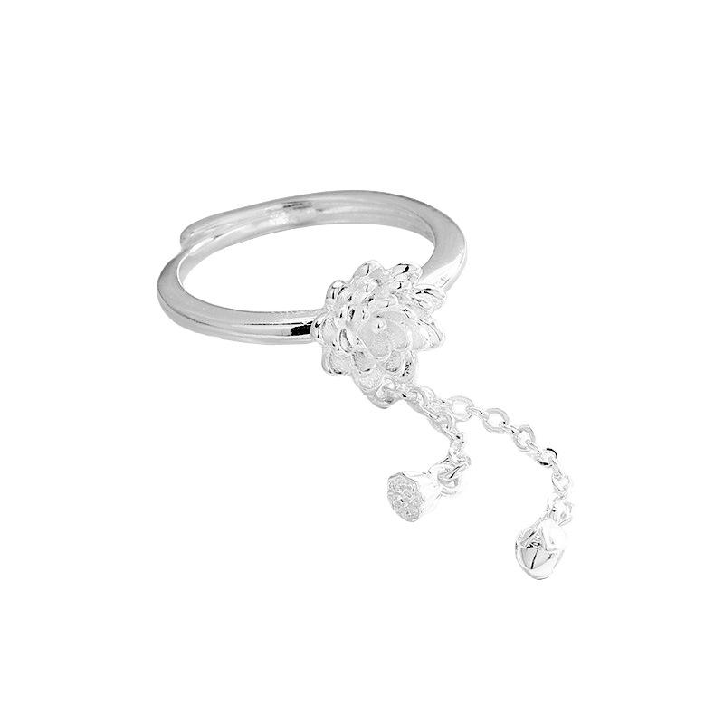 Tassel Lotus Ring New Chinese Jewelry Accessories Fashion Open Adjustable Design Flower Finger Ring Silver Flower Bud Lotus Ring resizable